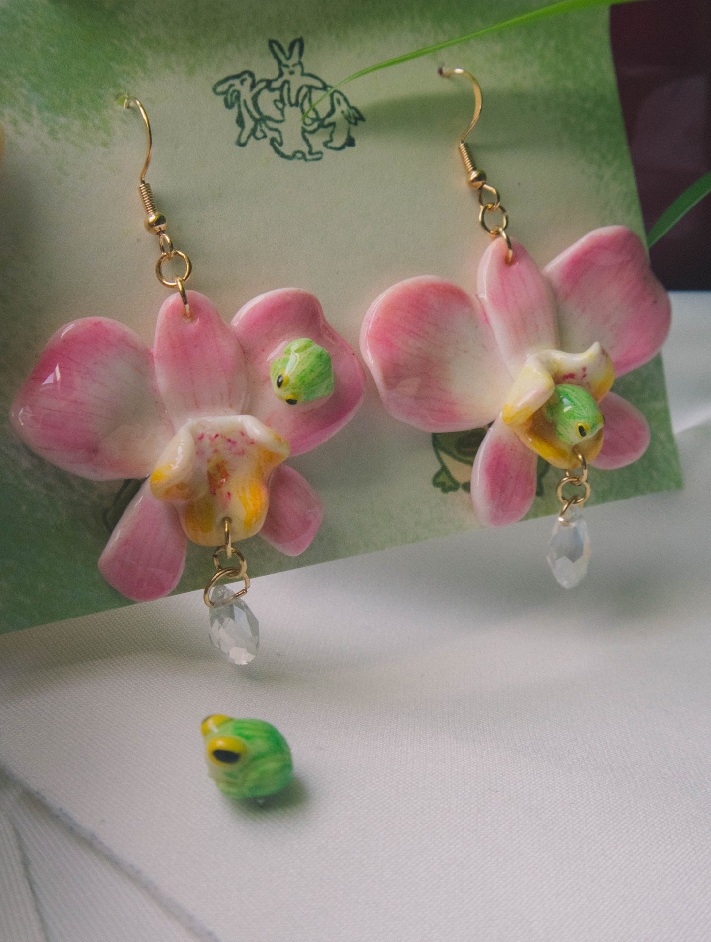 Pink Frog Orchid Earrings