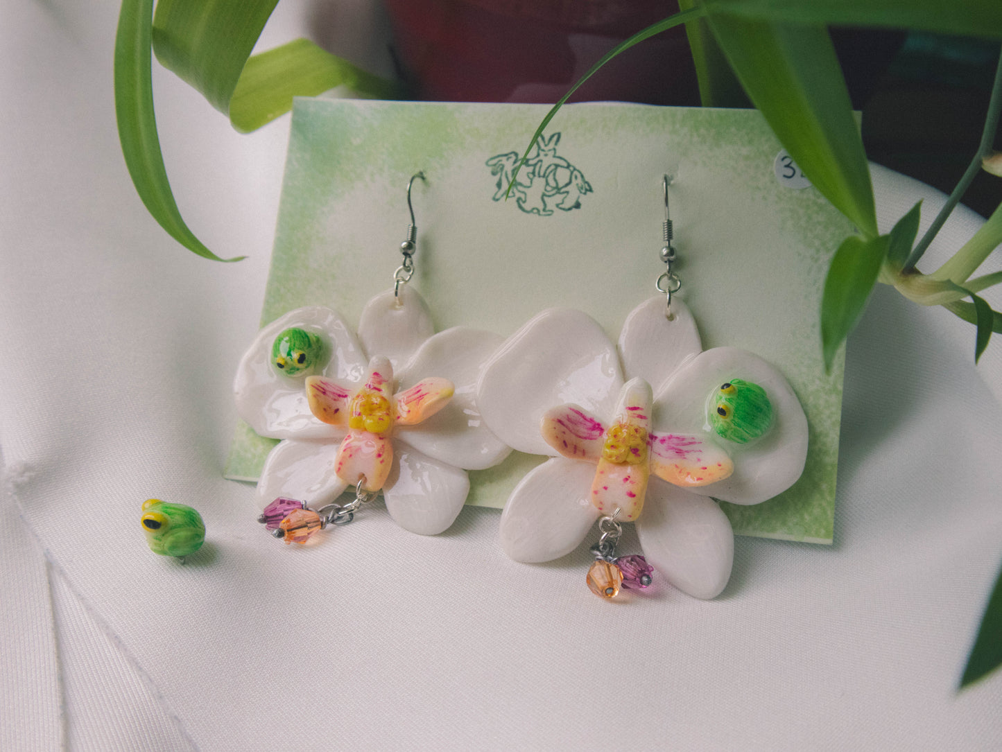 Big White Statement Orchid Earrings