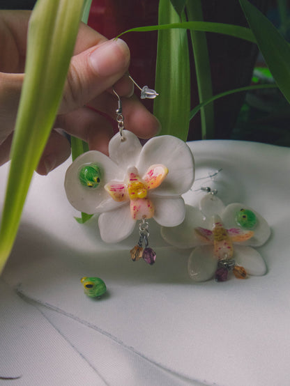 Big White Statement Orchid Earrings