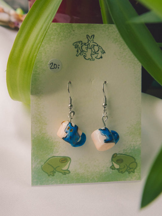 Blue Cat Mug Earrings