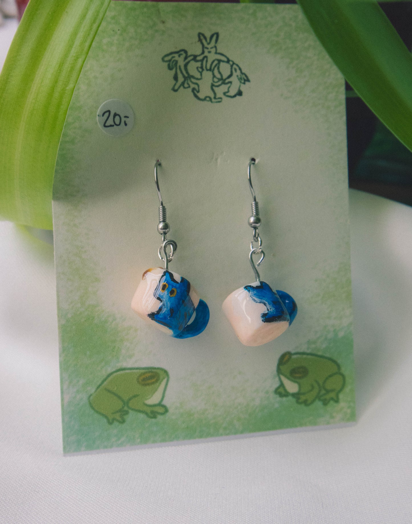 Blue Cat Mug Earrings