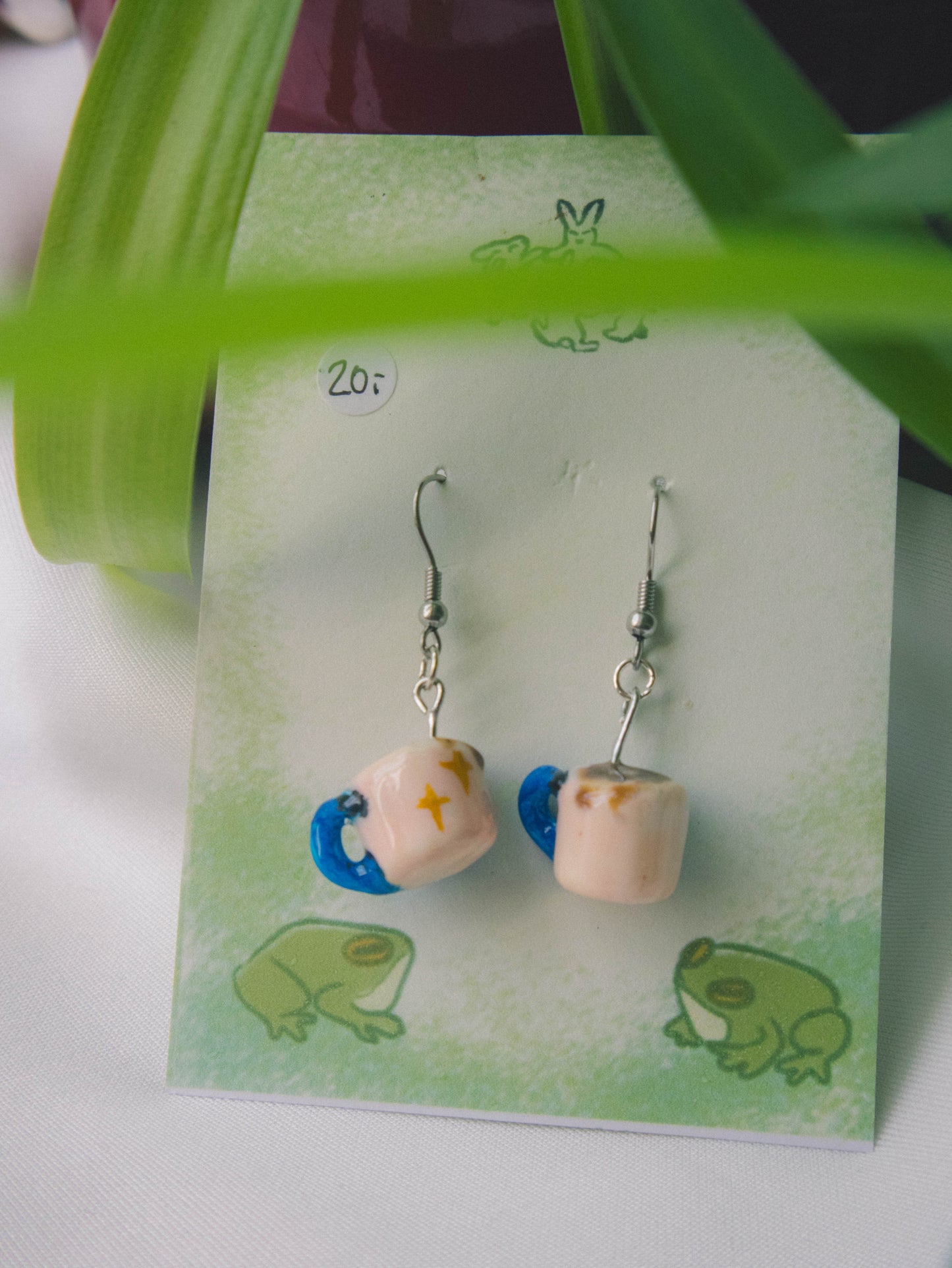 Blue Cat Mug Earrings