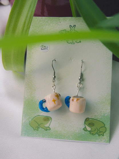 Blue Cat Mug Earrings