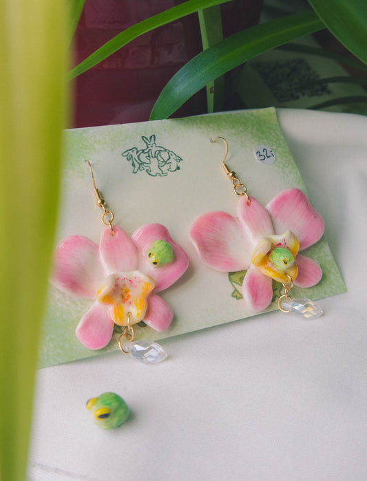Pink Frog Orchid Earrings