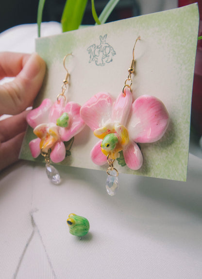 Pink Frog Orchid Earrings