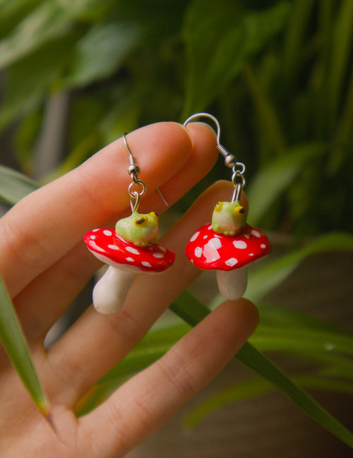Mushroom Frogs Earrings