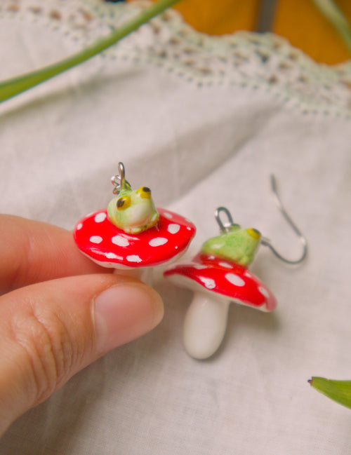 Mushroom Frogs Earrings