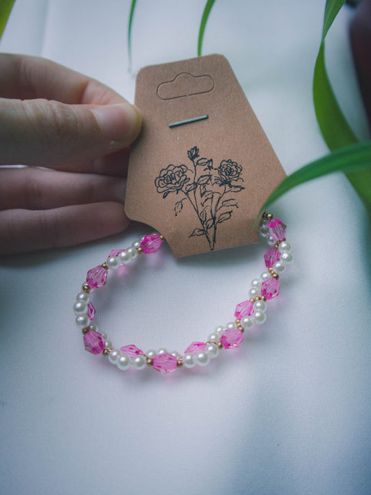 "Wild roses" pink and white bracelet