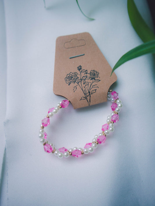 "Wild roses" pink and white bracelet