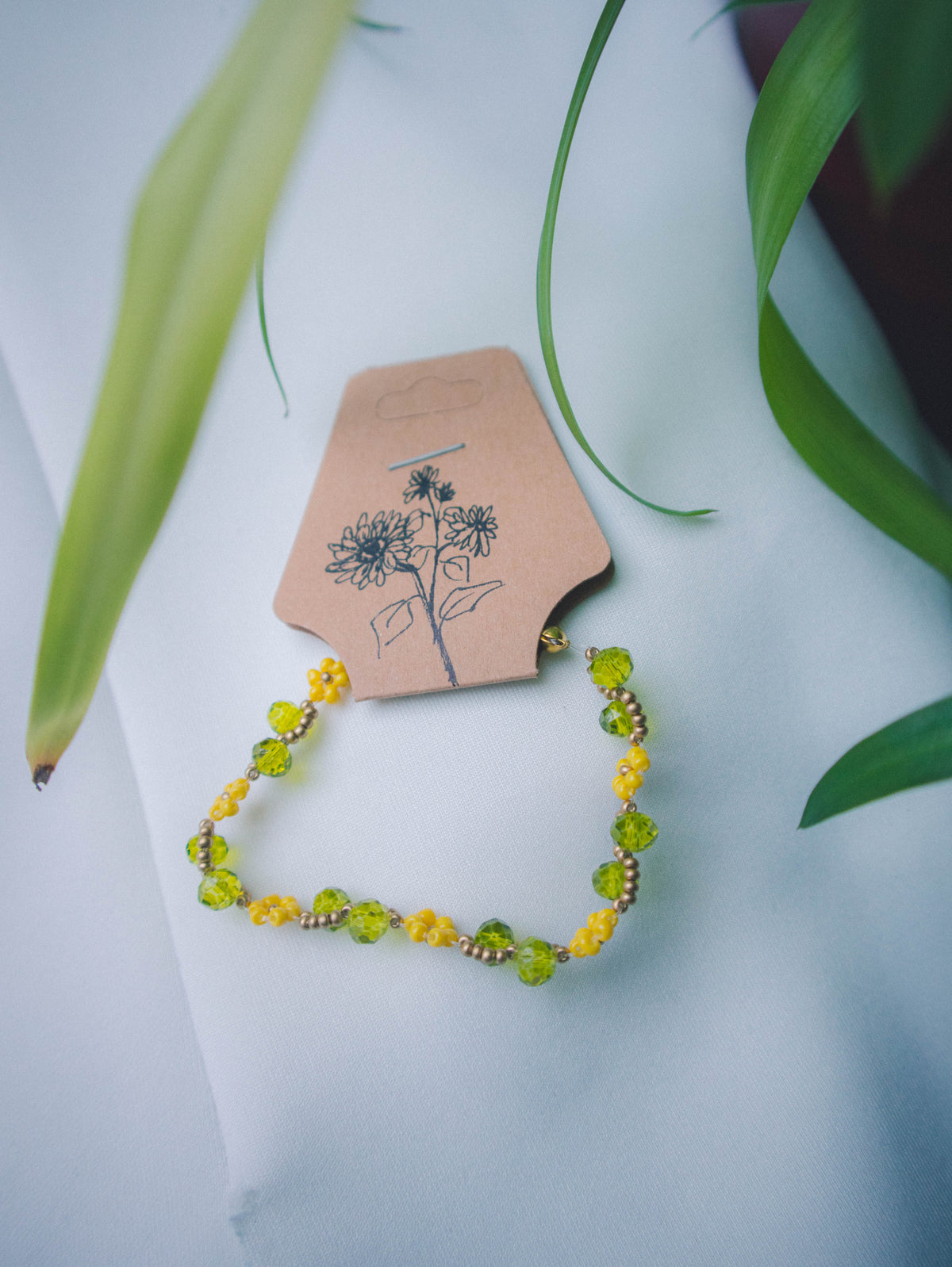 Sunflower-Green and yellow bracelet