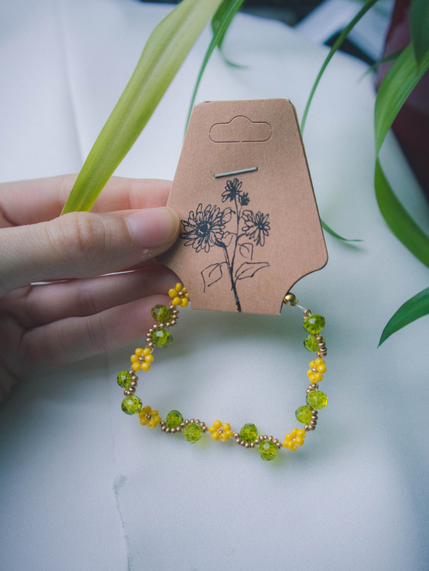 "Sunflower"-Green and yellow bracelet
