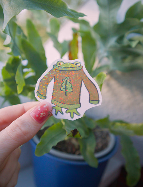 Frog in Oversized Sweater Sticker
